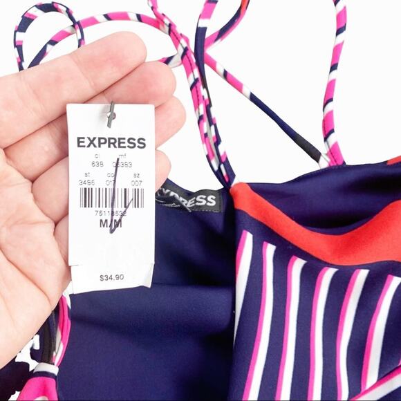 Express Strappy Striped Crop Top Brightly Colored Colorful NWT Medium Going Out - Picture 7 of 11